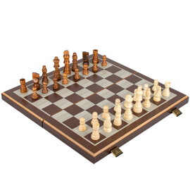 Schachspiel, Backgammon und Dame 3 in 1 aus Wenge-Edelholz, 38x20 cm